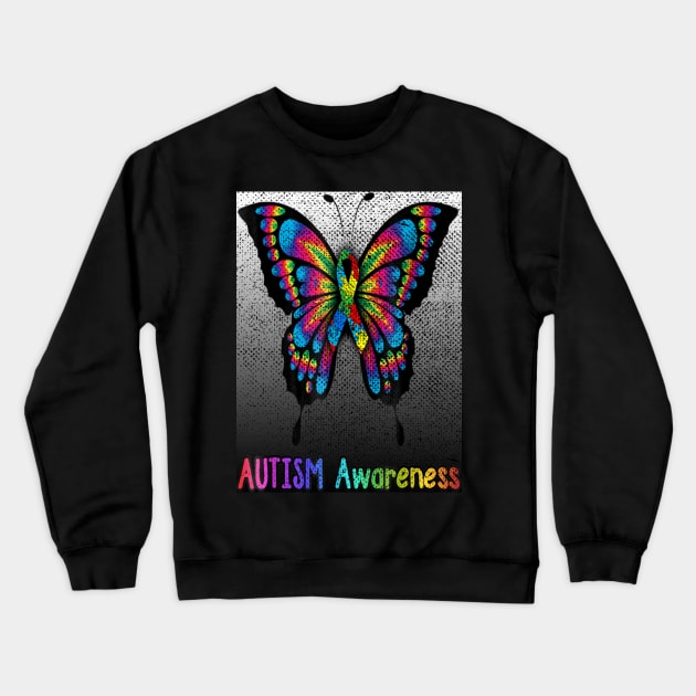 Autism Awareness T-ShirtColorful Butterfly Autism Awareness T-Shirt_by Crewneck Sweatshirt by VinitaHilliard